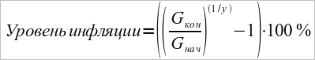 Рівень інфляції = left (left (G_кон over G_нач right) ^ (1 / y) -1 right) cdot 100%